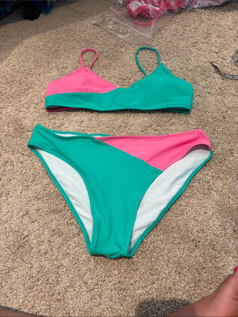 Cupshe Colorblock Pink & Teal Women's Bikini Set